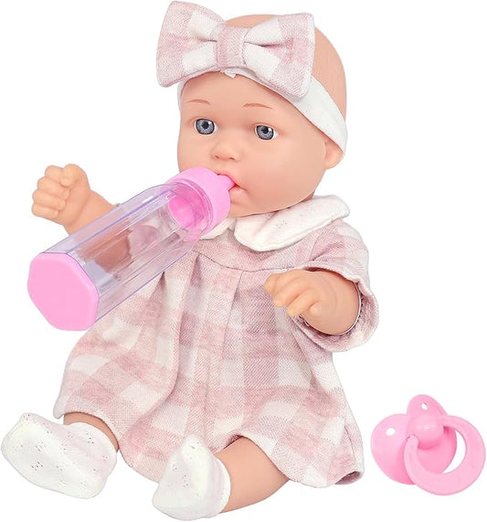 12″ Baby Doll Classic Checkered Dress & 6-Piece Accessories Gift Box Packaged – Soft Realistic Lifelike Baby Dolls for Toddlers & Little Girls