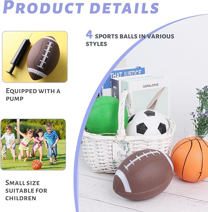3 otters 4-Pack Sports Balls for Toddlers & Kids, Playground Balls with Pump, 5-Inch Soccer Ball, Basketball, Kickballs, Stockings for Grandkids, Toys for 2+ Boy Indoor/Outdoor Play