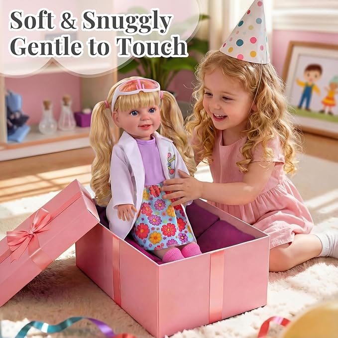 BABESIDE American Realistic Baby Doll Girl, 16 Inch Pretend Play Dolls Set, Long Gold Ponytail Complete with Clothes and Toy Accessories Gift for Kids Age 3+