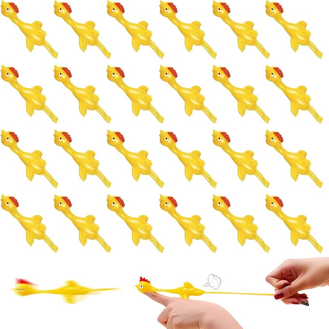 Finger Slingshot Chicken 24Pcs Rubber Popping Chicken Toys, Fun Launching Chick Jumping Game for Kids