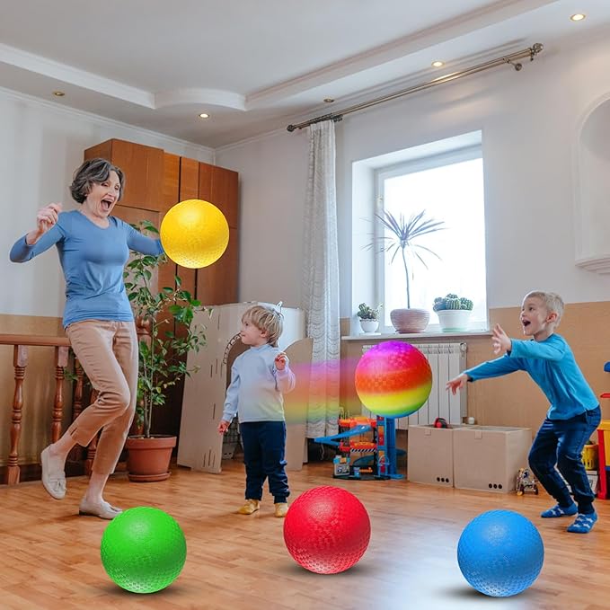 8.5 Inch Playground Balls Dodgeballs for Kids & Adults, Pack of 6 – Inflatable Colorful Rubber Kickball with Ball Pump and Net Bag
