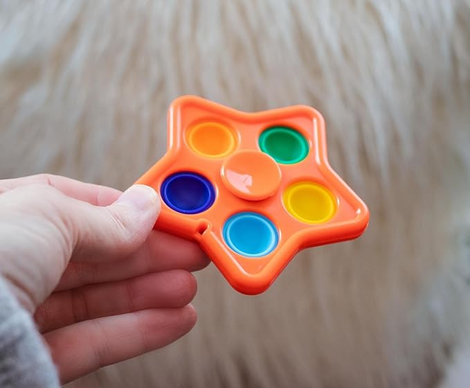 Pop Fidget Toy Spinner Orange Star 5-Button Bubble Popping Game | Satisfying Hand Popper Sensory Toys for Special Needs, ADD, ADHD | Anxiety and Stress Relief Games, Novelty Gifts