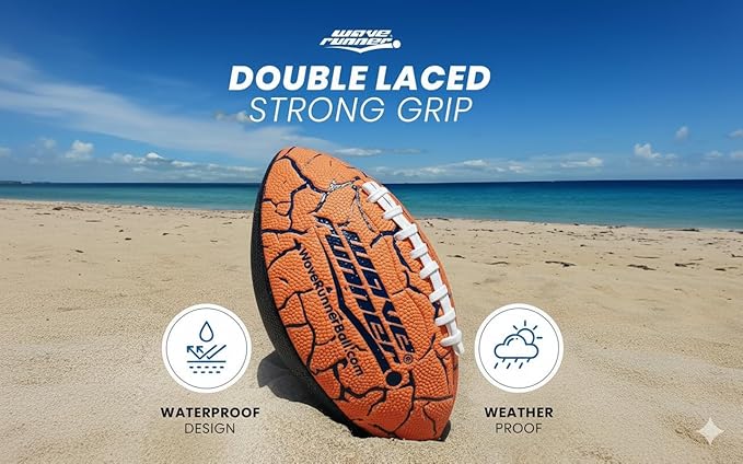 Wave Runner Grip It Waterproof Junior Size Football, 9.25 Size, Durable & Double Laced, Perfect for Beach Accessories, Kids Games, Pool Toys, Outdoor Games, All-Weather Indoor & Outdoor Play