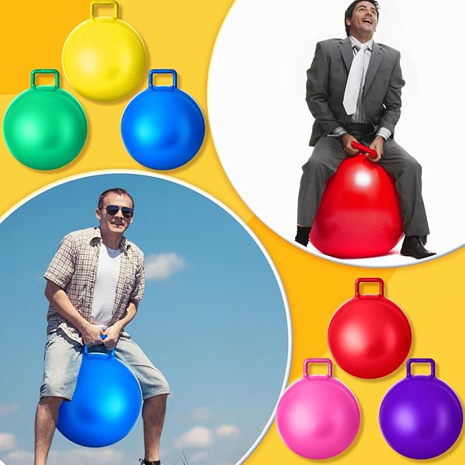 Lewtemi 6 Pcs Hopper Ball 22 Inch 29 Inch Jumping Hopping Inflatable Bouncing Ball with Handle and Air Pump for Indoor Outdoor Games Sport Exercise Fun Easter Basket Stuffers Gifts(Rainbow Colors)