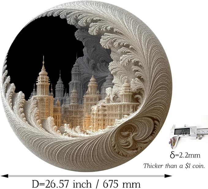 Bgraamiens Round Jigsaw Puzzle 1000 Pieces – Fractal Moon City – Expert-Level Circular Design for Adults – Baroque Architecture with Surreal Spiral Art