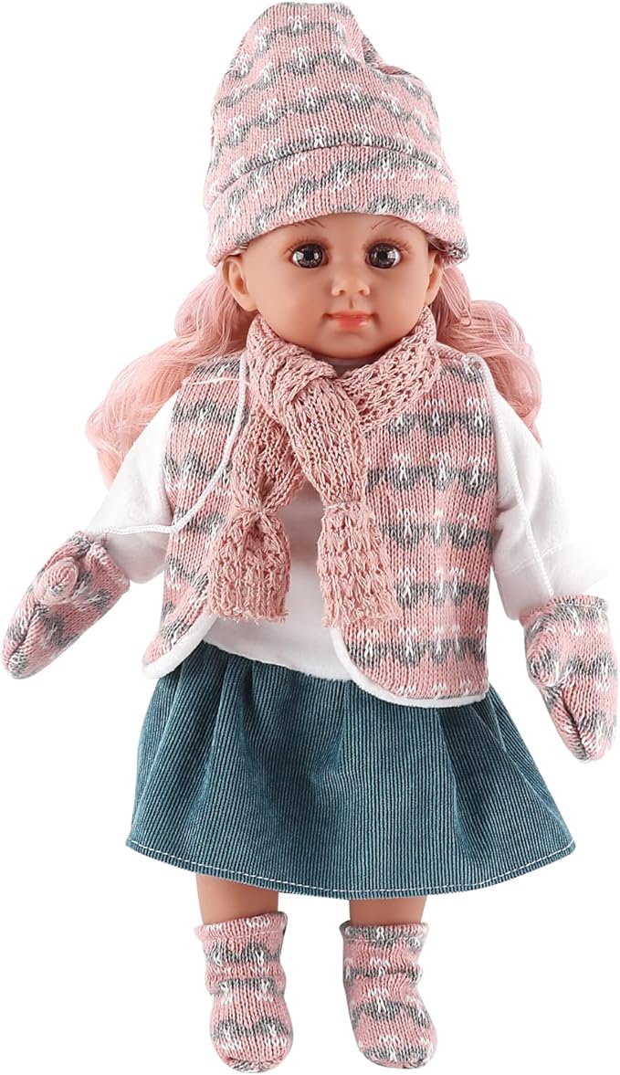 deAO Baby Doll Play Set 14 Inch Baby Doll with 3 Clothes and Accessories Girl Doll Dress Up Sets,Gift for Birthdays and Christmas L
