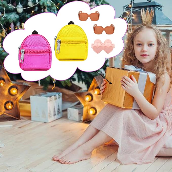 BARWA 5 Pcs Doll Travel Accessories 2 Doll Backpack Bag with Zipper with 2 Sunglasses 1 Telescope for 11.5 inch Dolls