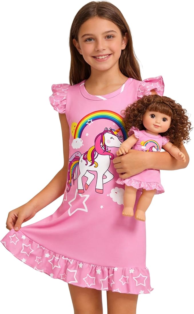 LQSZ Doll and Girl Matching Nightgown Outfit Pajamas Nightie Nightgown for Girls and Dolls Clothes