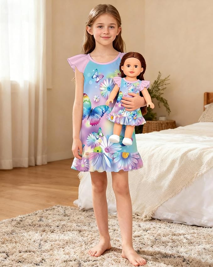 LQSZ Doll and Girl Matching Nightgown Outfit Pajamas Nightie Nightgown for Girls and Dolls Clothes