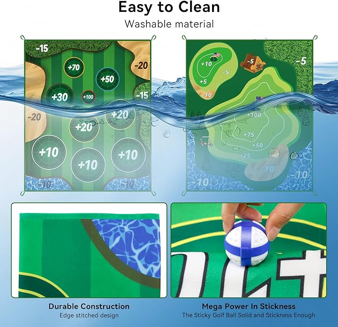 Double Sided Golf Chipping Game,6x5 FT Sticky Playing Golf Game Practice Mat for Adults with 20 Sticky Balls Golf Hitting Mat for Home Backyard Garage and Outdoor (No Club)