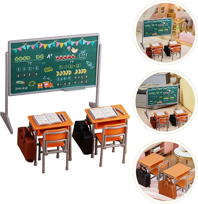 TOYANDONA 13pcs Miniature School Supplies - Doll School Supplies Mini Dollhouse Accessories Include Desk Chair Set Doll Schoolbag Blackboard Book for Miniature Classroom Furniture