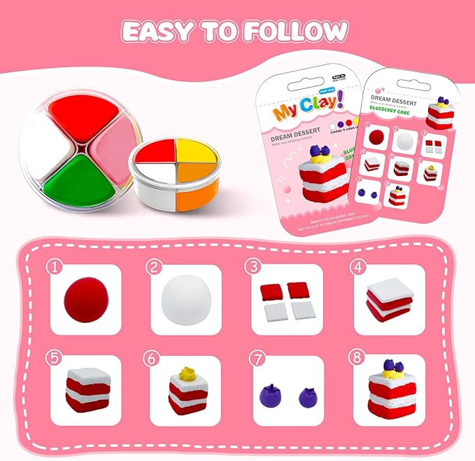 Kids Clay Air Dry Clay for Kids - Air Drying Modeling & Sculpting Kit,DIY 12 Box Food Dessert Cake Theme Arts & Crafts Clay Set,Ultra Soft Non-Sticky Bulk Party Favors & Party Crafts for Girls & Boys