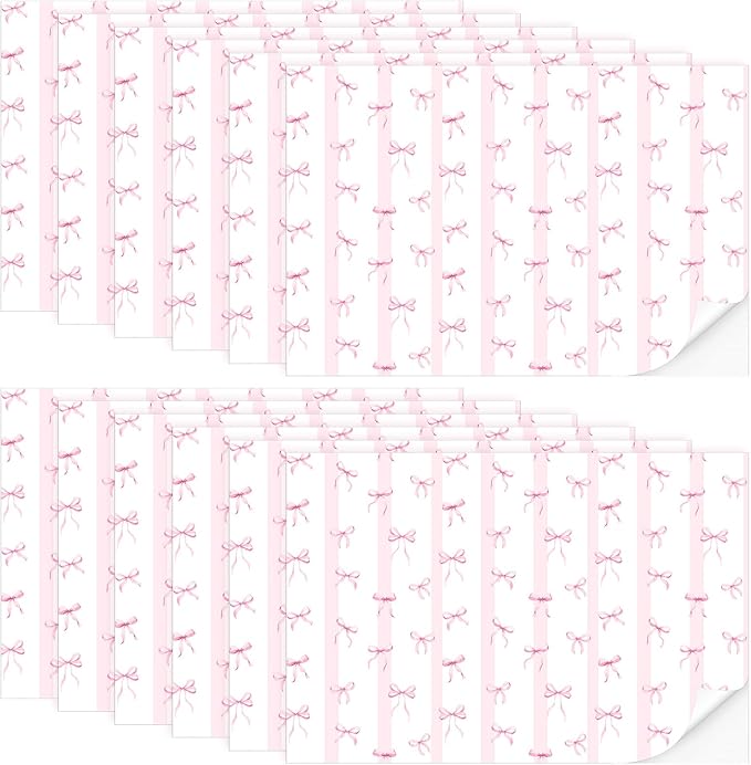Flutesan 12 Pcs Miniature Dollhouse Wallpaper and Flooring Peel and Stick Mini DIY Self Adhesive Dollhouse Accessories 8.27 x 11.69 Inch (Pink Bow)