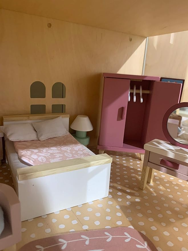 Tender Leaf Toys - Dovetail Dollhouse Accessories - Detailed Ultra Stylish Wooden Furniture Sets and Room Decor - Encourage Creative and Imaginative Fun Play for Children 3+ (Dovetail Bedroom Set)