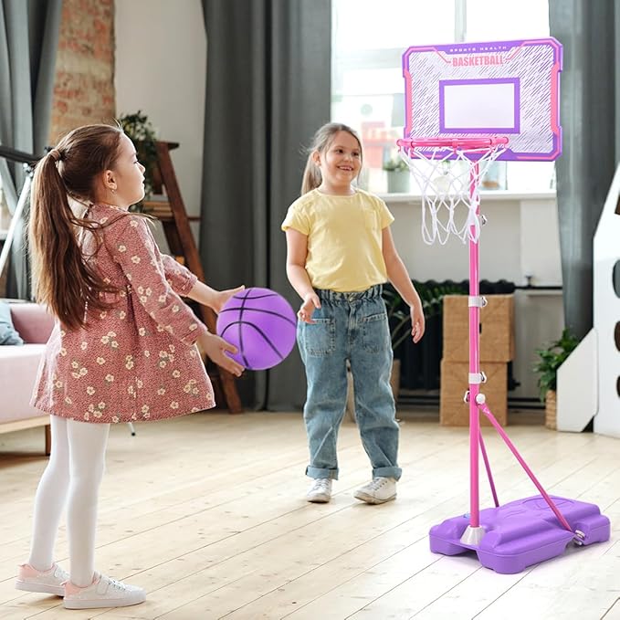 Meland Kids Basketball Hoop, Pink Basketball Hoop for Kids Toddler Basketball Hoop Outdoor & Indoor with Dart Board, Adjustable Height 3.4-6.2FT Birthday Gift Toys for Girls 3 4 5 6 7 8 Years Old