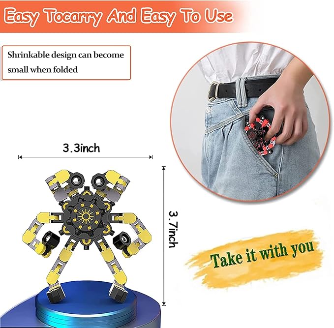 12 Pack Funny Sensory Fidget Toys,Deformable Chain DIY Robot Spinners Fingertip Stress Relief Gyro Toy Birthday Gifts Easter Basket Goodie Bag Stuffers Classroom Prizes Party Favors for Kids Adults