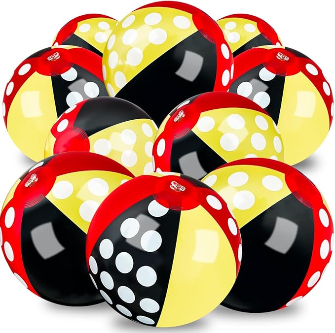 OU RUI 10Pcs Yellow Polka Dot Beach Ball for Kids 9" Bulk for Summer Pool and Beach Game Gifts for Cartoon Mouse Themed Birthday Party Decorations End of The Year Class Party Decorations Favor