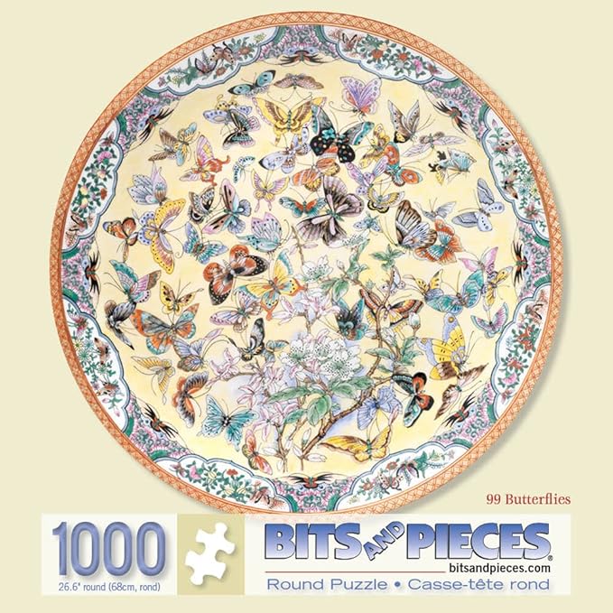 Bits and Pieces - 1000 Piece Round Puzzle - Ninety Nine Butterflies, Flowers and Butterflies - - 1000 pc Jigsaw