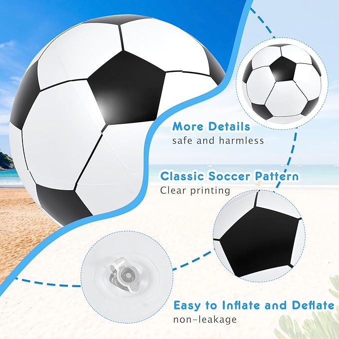 Lewtemi Big Inflatable Giant Soccer Ball Large Inflatable Beach Sport Ball Pool Party Decoration Toys Oversized Jumbo Beach Toy for Pool Water Sports Games