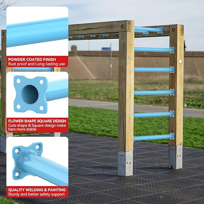 16.5 Inch Monkey Bars Kit Playground Monkey Bar Ladder Rungs for Backyard Indoor Outdoor Kids Metal Monkey Bars Swing Set Playset Accessories (Blue, 12 Pcs)