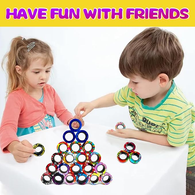 27 Pcs Magnetic Rings Fidget Toys Set Easter Decorations Basket Stuffers for Kids Finger Magnet Rings ADHD Anxiety Fidget Spinner Rings for Relief Birthday Present for Adults Teens Kids