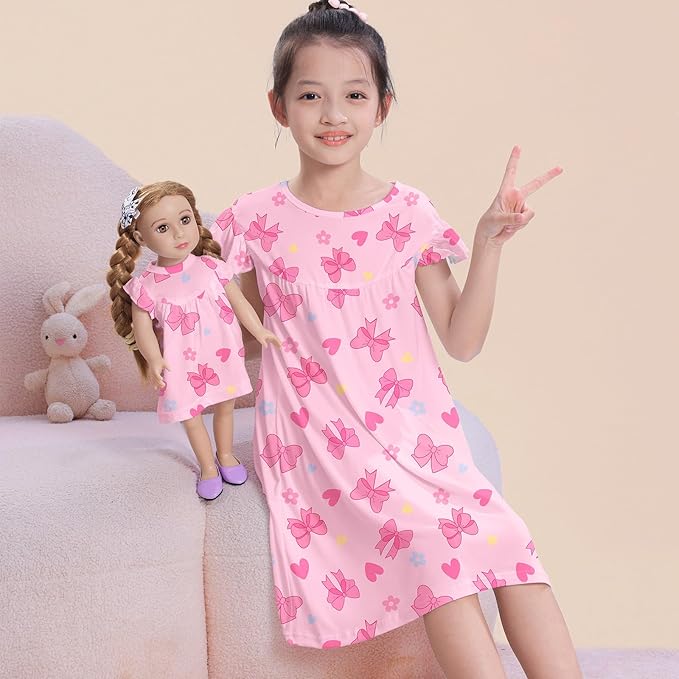 ICOSY Matching Doll & Girls Nightgowns Clothes Girls Pajamas Sleepwear Outfit for Kids and 18" Girl Doll