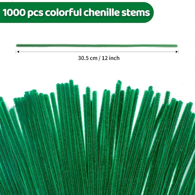 Eppingwin 1000pcs Pipe Cleaners, Christmas Green Pipe Cleaners Craft Supplies,Chenille Stems for DIY Arts Crafts Project(Christmas Green)