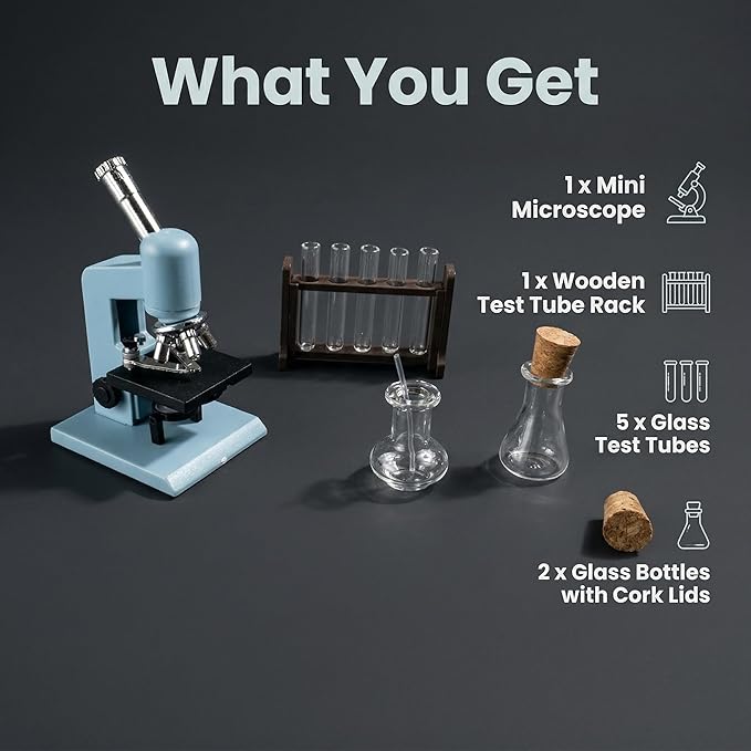 1:12 Scale Miniatures Laboratory Accessories for Mini Dollhouse,The Tiny Thing Including Microscope, Test Tube and Measuring Cup for Dollhouse Decoration and Miniatures Cake Topper(Blue Color)