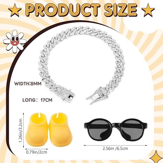 Simgoing 6 Pcs 2 Set Doll Cloth Outfit Accessories for 6.7 inches/ 17 cm, Gold Necklace Chain Shoes Sunglasses (No Doll)