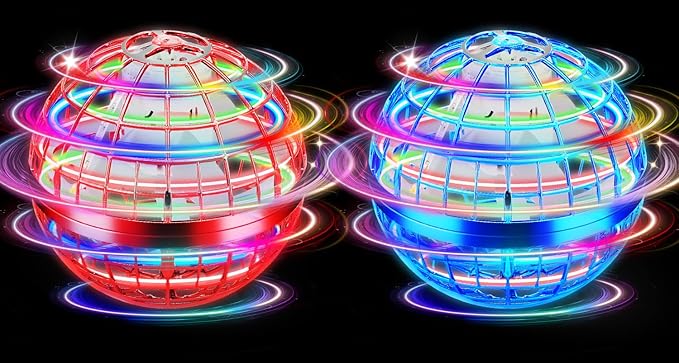 Flying Orb Ball Toy, 2026 Upgrade Hand Controlled Hover Ball with LED Lights, 360° Rotating Boomerang Globe, Cool Mini Drone, Ideal Birthday&Christmas Gift for Boys Girls-Blue & Red