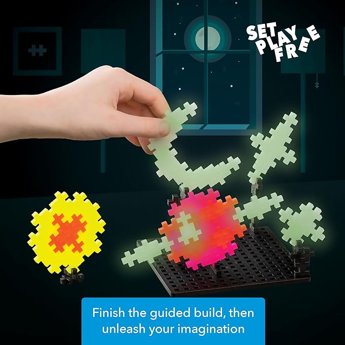 PLUS PLUS Learn to Build Set, Interlocking Mini Building Blocks, 3D Puzzle Construction Stem Toy for Kids - Glow in The Dark Mix, 400 Pieces