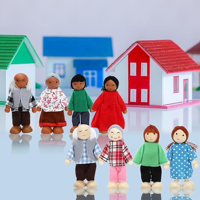ONEST 19 Pieces Wooden Dollhouse Family Set Mini People Figures Sets Dollhouse Dolls Wooden Doll Family Pretend Play Figures Accessories for Pretend Dollhouse
