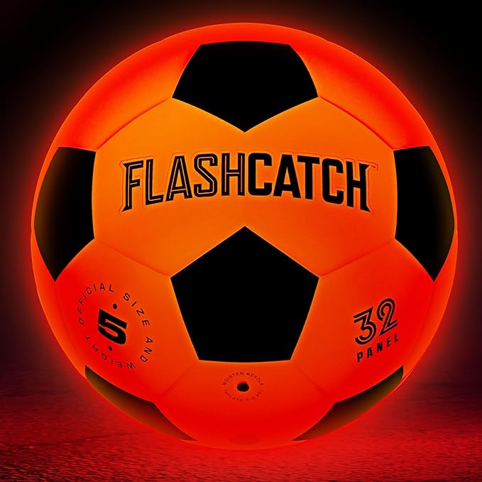 Light Up Soccer Ball - Glow in the Dark - NO 5 - Sports Gear Gifts for Boys & Girls 8-15+ Year Old - Kids, Teens Gift Birthday Ideas - Cool Boy Toys Ages 8 to 15 Glowing Night Activity