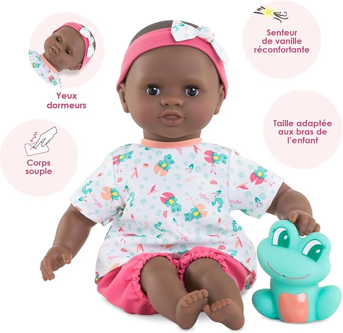 Corolle Mon Premier Poupon Bath Baby Alyzee/Soft Body Bath Doll with Bath Animal/Sleeping Eyes/Vanilla Fragrance/Removable Dresses / 30 cm/Suitable for Children from 18 Months