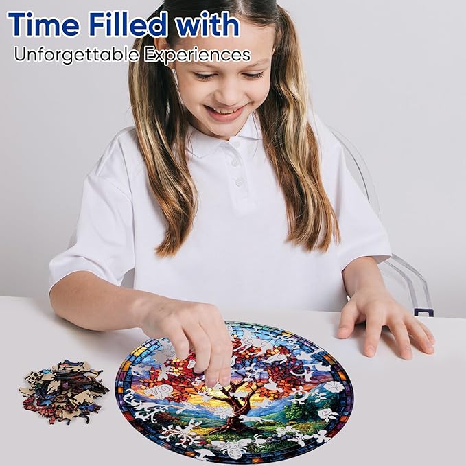 Qiuenisray Wooden Puzzles for Adults 500 Pieces, Glass Redwood Tree Jigsaw Puzzles, FSC Certified Royal Unique Shape Adult Puzzles, Irregular Creative for Adults Family Game 16.5 x 16.5 in