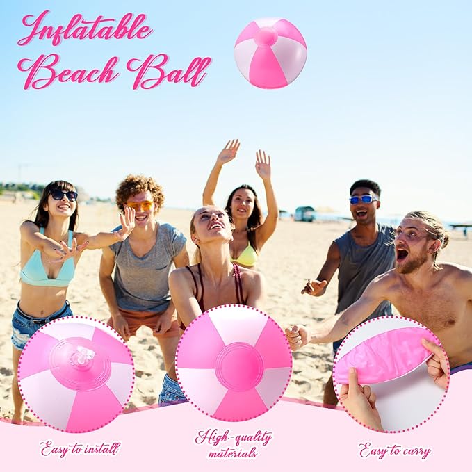 24 Pack 8 Inch Pink and White Inflatable Beach Balls Bulk PVC Beach Balls Blow up Water Games Toys for Kids Summer Swimming Pool Party Favors Hawaiian Tropical Theme Party Supplies