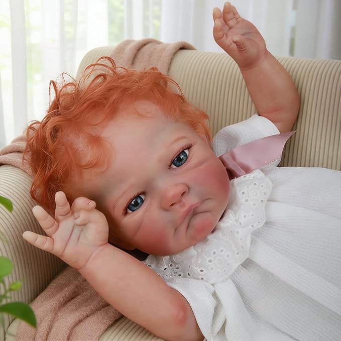 WOOROY Realistic Reborn Baby Dolls Girl- 20 Inch Lifelike Newborn Dolls with Red Hair and Open Eyes, Weighted Cloth Body Real Life Baby Doll with Accessories and Gift Box for Kids 3+