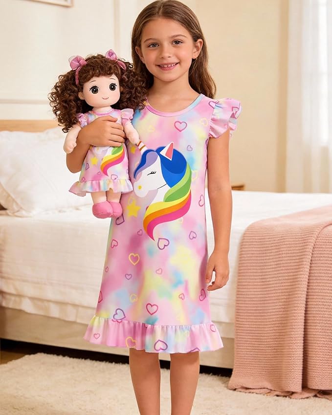 LQSZ Doll and Girl Matching Nightgown Outfit Pajamas Nightie Nightgown for Girls and Dolls Clothes