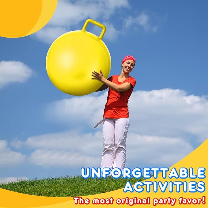 Lewtemi 3 Pcs 18 Inch Bouncing Ball with Handle, Outdoors Hopper Jumping Hopping Ball and Air Pump for Sports Exercise (Red, Blue, Yellow)