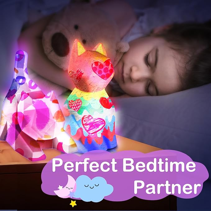 Goody King Paint Your Own Cat Lamp Kit, 2PCS DIY Night Light, Easter Basket Stuffers, Arts & Crafts for Kids Ages 8+, Painting Kit for Kids, Easter Birthday Gifts for Kids Ages 3 4 5 6 7 8+