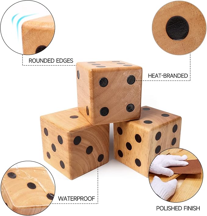 GSE Games & Sports Expert 3.5-Inch Premium Oak Giant Yard Dice Set with Carrying Bag and Yardzee & Farkle Scorecard. Outdoor Backyard Lawn Game for Family