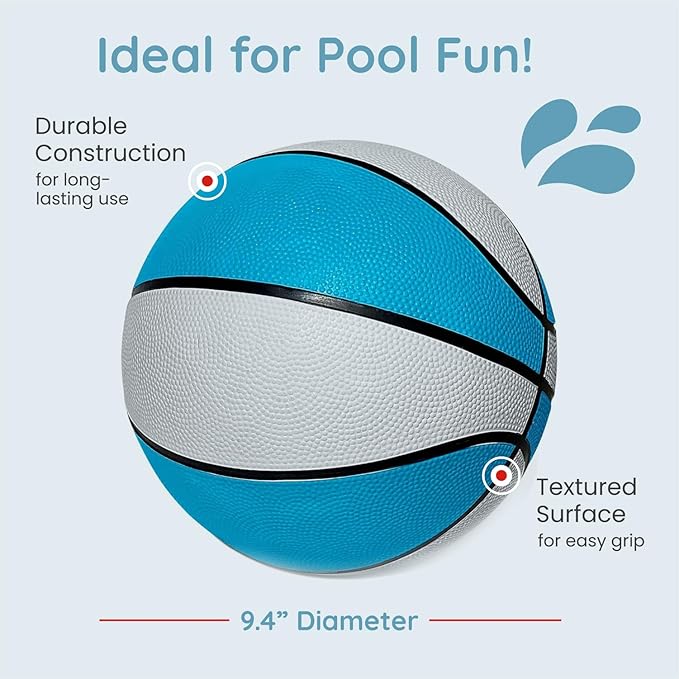 Botabee Official Size Pool Basketball - 9.4" Diameter, Size 7 Waterproof Basket Ball - Textured Grip for in-Water or Outdoor Play - Compatible with Pool Basketball Hoops - White and Blue (Pack of 2)