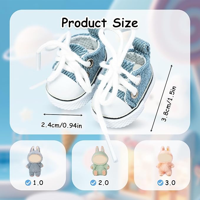 Mini Doll Shoes, 1 Pair Cute Lace Up Canvas Sneakers Compatible for 17cm/15cm Doll Shoes Toy Outfit Accessories (Blue)