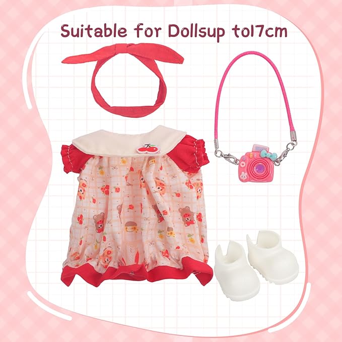 Used for Labubu Doll Outfit Clothes Designer Set,Compatible with Labubu Clothe Accessories for Doll (Red - Cherry Dress)