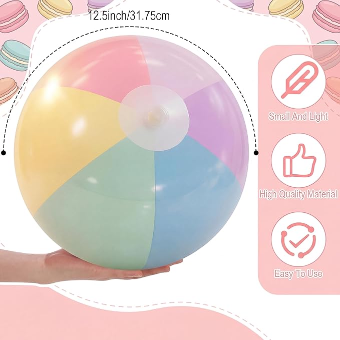 MiniInflat 12 Pcs Pastel Inflatable Beach Balls Bulk Pastel Color Jumbo Big Beach Balls Baby Shower Birthday Summer Swimming Party Decorations Favor Water Games(12.5 Inch,Macaron Color)