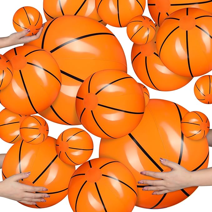 Sratte 20 Pcs Inflatable Beach Balls Bulk, Multiple Sizes Summer Swimming Pool Balls for Adults Hawaii Luau Party Supplies(Orange,Basketball)