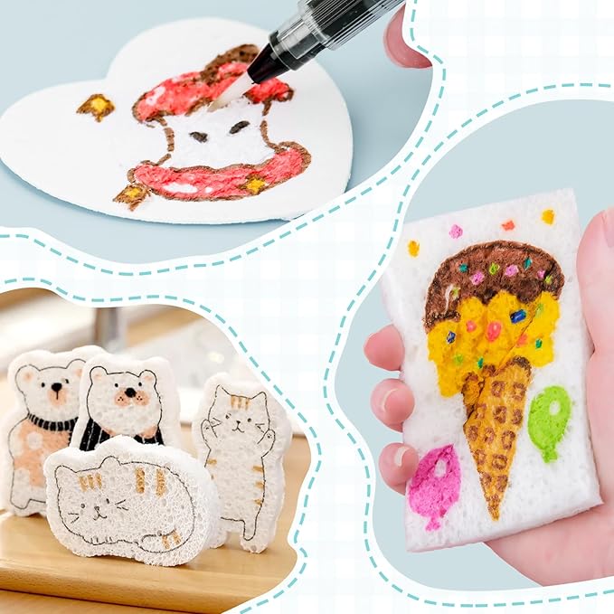 Meetory Magic 3D Foam Texture Painting Kit, Including 18 Pcs Foam Texture Paper, 12 Acrylic Paint Markers, 3 Watercolor Brush Pens(L,M,S),18 Bead Chains and 8 Pre-Designed Sticker Line Drawings