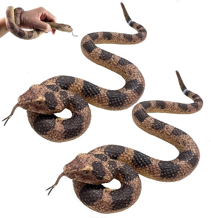 LRCXL Realistic Fake Snakes Toy Soft Rubber Snakes to Keep Birds Away - Rattlesnake Toys for Garden Props to Keep Birds Away, Scare Squirrels, Mice, Pranks Halloween Decoration Props (2 Pack)