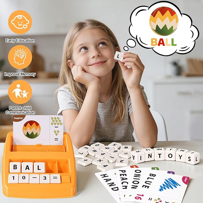 Educational & Learning Toys for Kids, 3-8 Years Old Matching Games with Letter & Math Flash Cards, Christmas Birthday Gifts for Preschool Boys Girls Grandkids - Yellow
