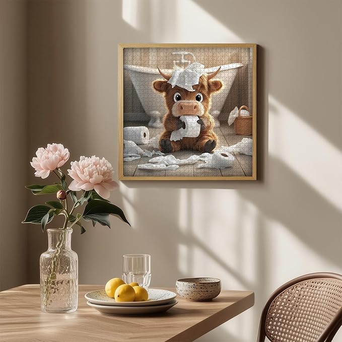 Highland Cow Puzzles for Adults 1000 Pieces,Cute Cow Jigsaw Puzzle, Funny Bathroom Calf Puzzles, Challenging Animal Theme as Wall Decor
